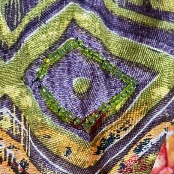 Chico’s Silk Bohemian Multicolored Beaded Ethnic Print Lightweight Scarf - Picture 4 of 6